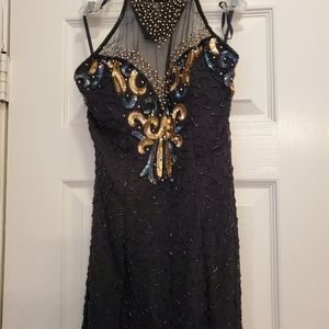 XS Formal Prom Gown Black,Gold,Multi